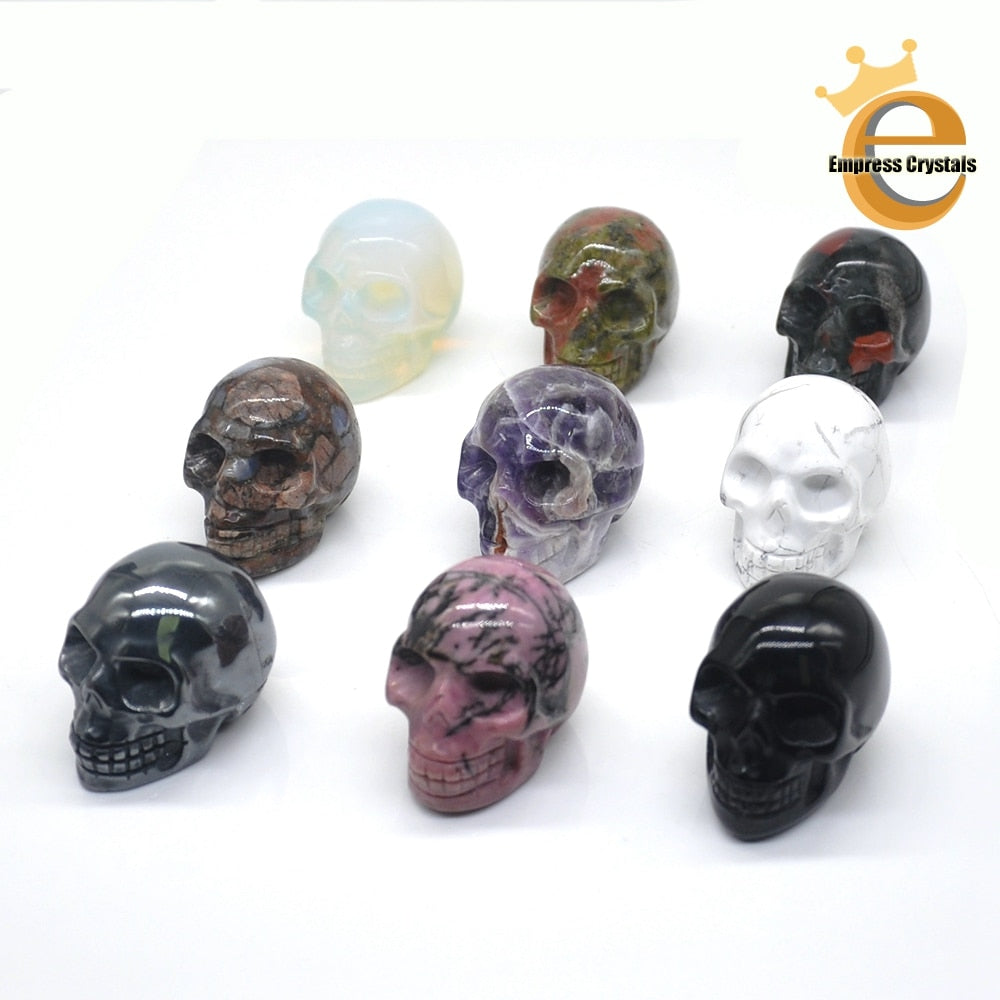 Skull Statue Natural Amethyst Black Obsidian Stone