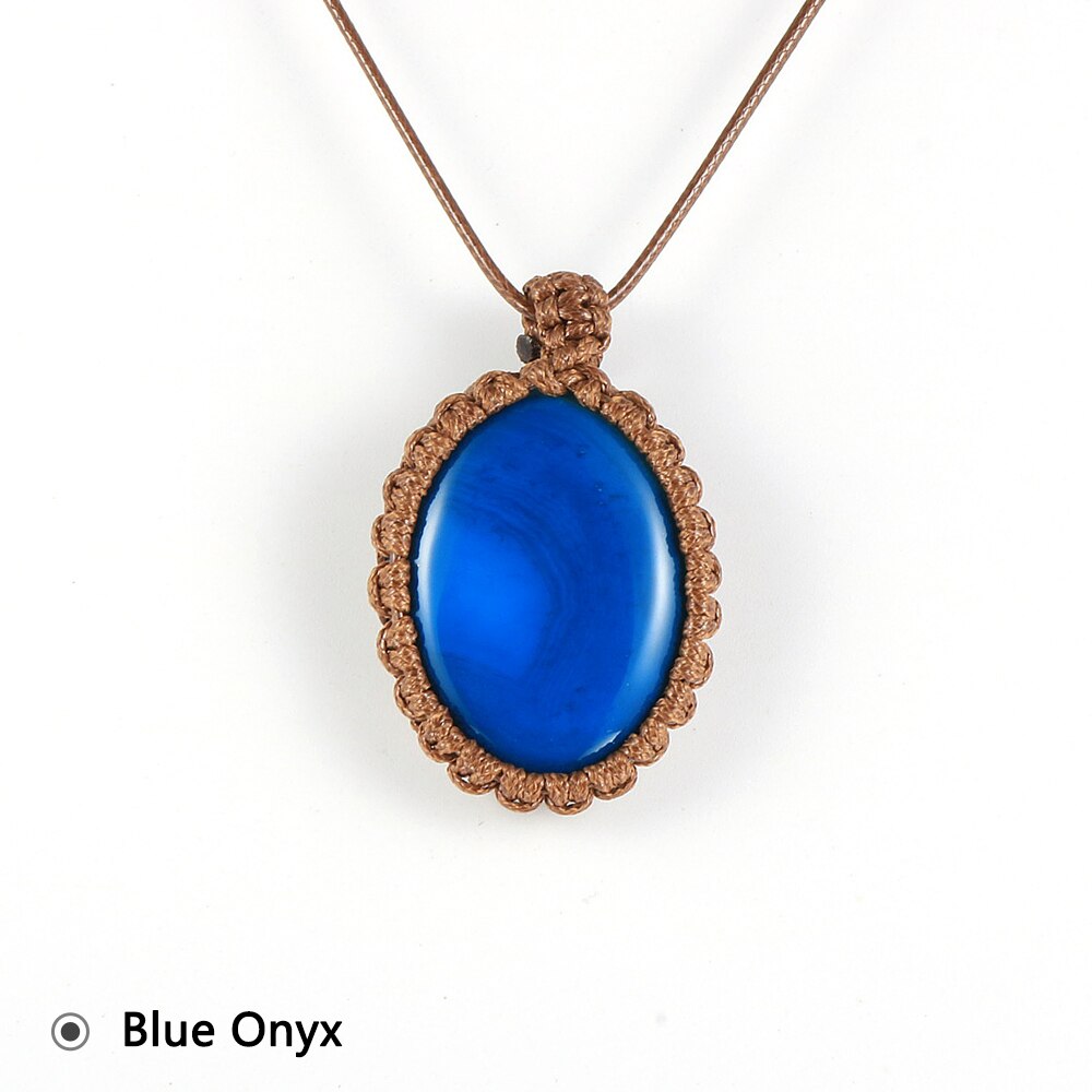 Women Men Natural Oval Gem Stone Necklace Crystal