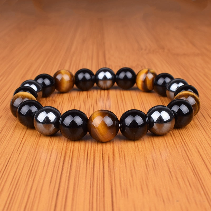 Men Bracelets 10mm Natural Stone Black Onyx