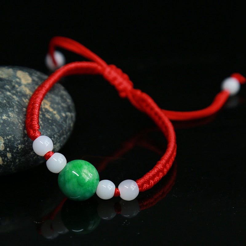 Geometric Natural Jade Red Rope Braid Bracelets