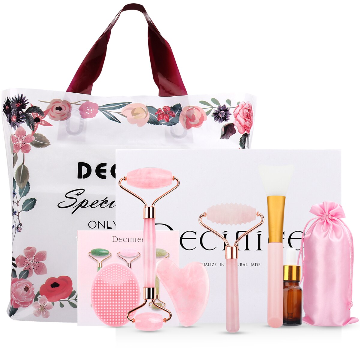 Natural Rose Quartz Jade Roller Set Facial Body Massager