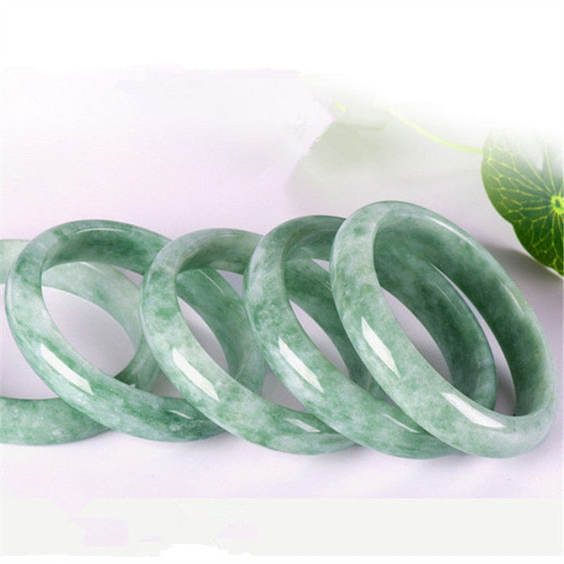 Genuine Natural White Green Jade Bangle