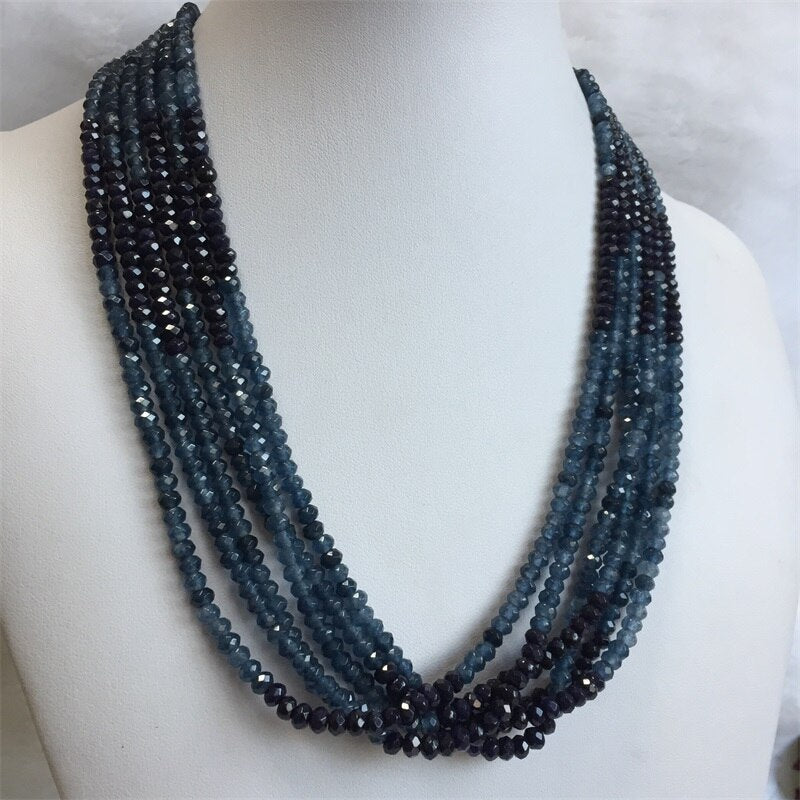 Double Blue Sapphire Chain Necklace