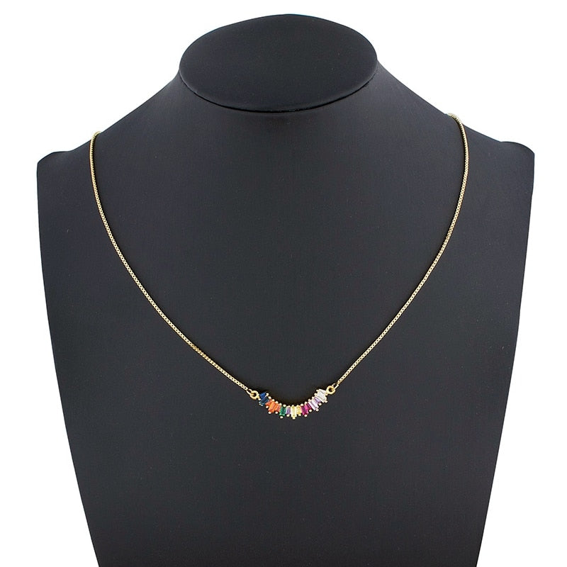 Rainbow Necklace Long Chain Zirconia Natural Stone