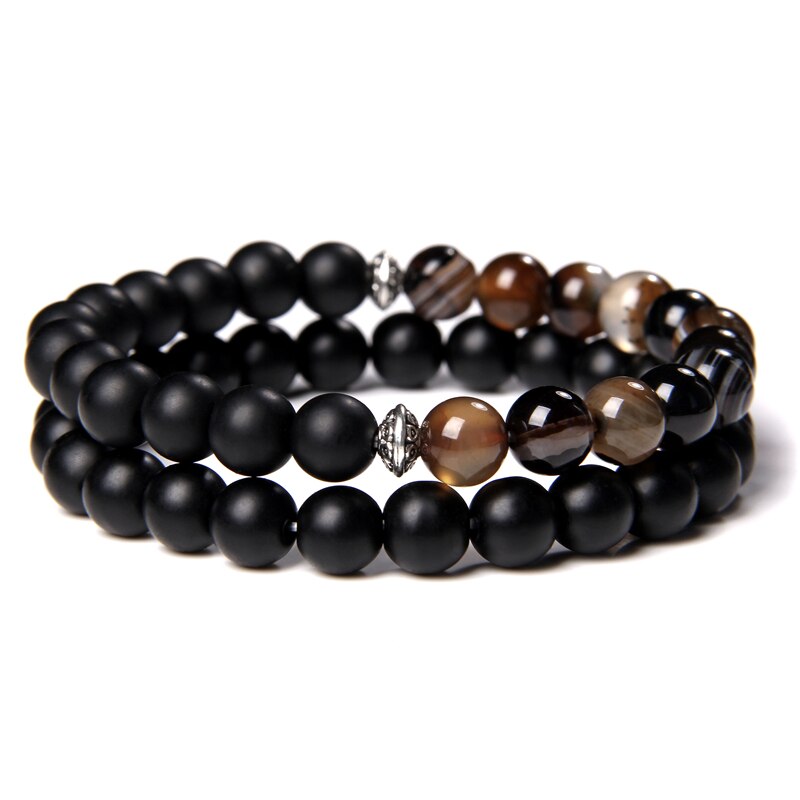 2 Chains Bracelet Set Men Vintage Stretch Bracelets