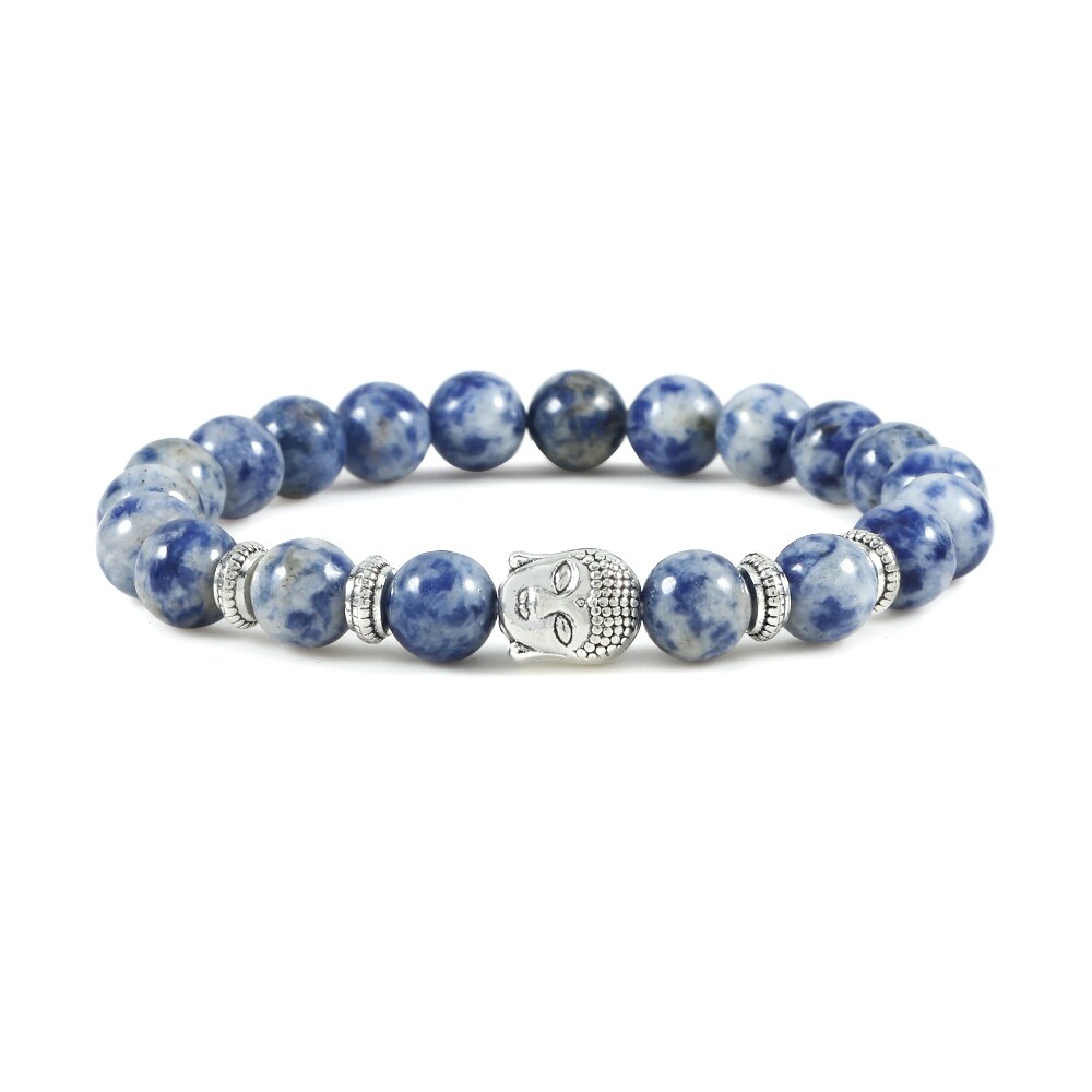 Buddha Head Bracelet Natural Onyx Lava Beads Bangle
