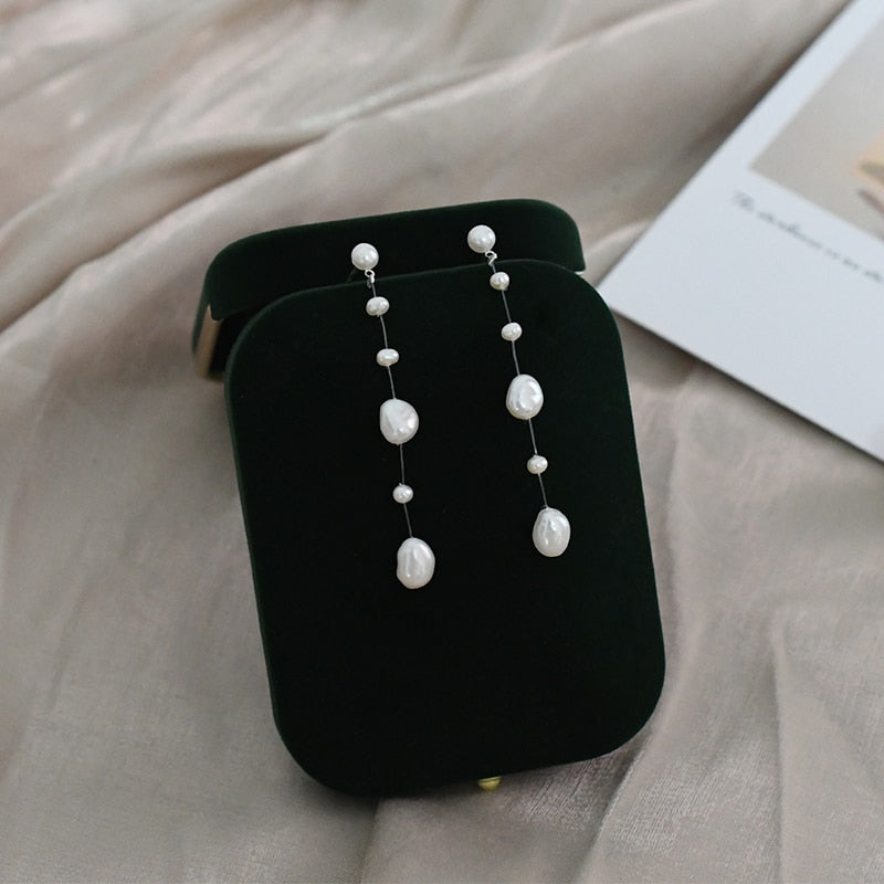 ASHIQI Natural Baroque Pearl Long Earrings
