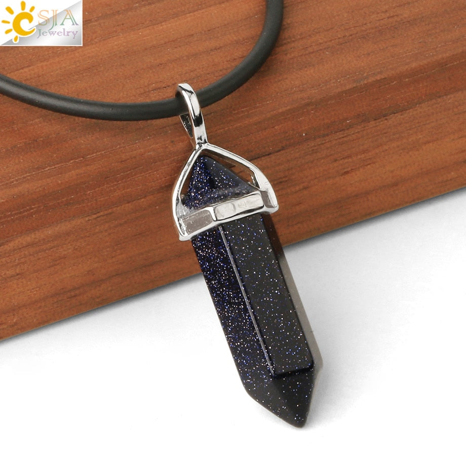 Raw Pink Purple Gem Crystals Necklace Hexagonal