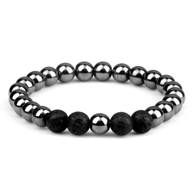 Couples Beaded Bracelet 8mm Natural Black Lava
