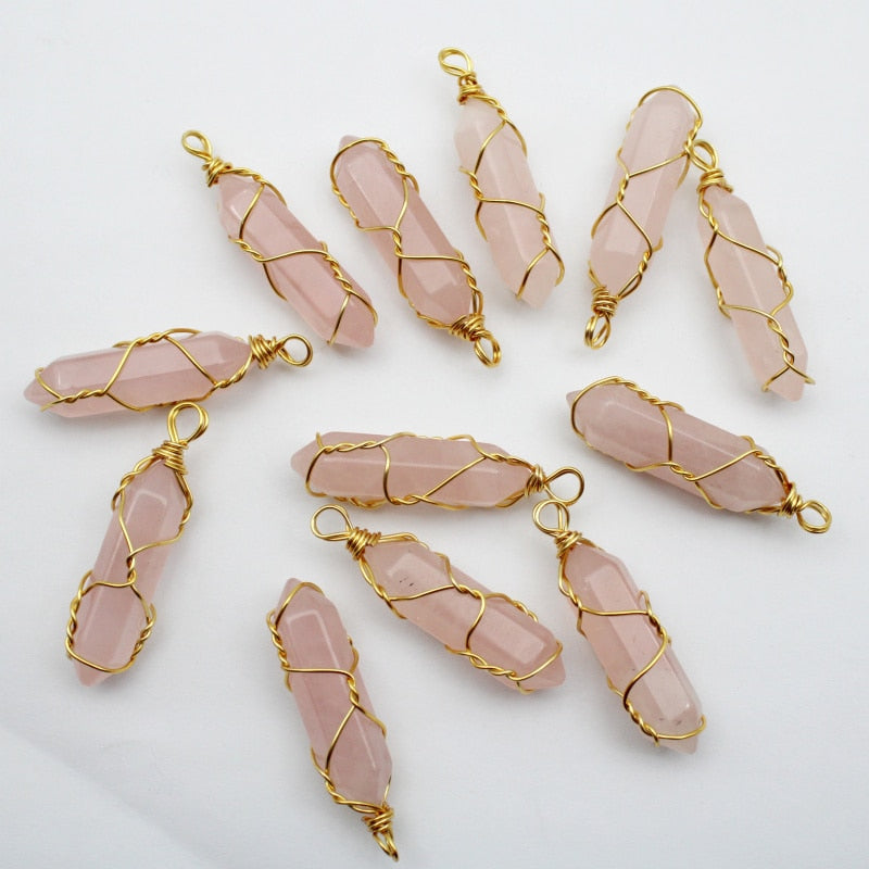 Natural Stone Rose Quartz Stained Glass Pillar