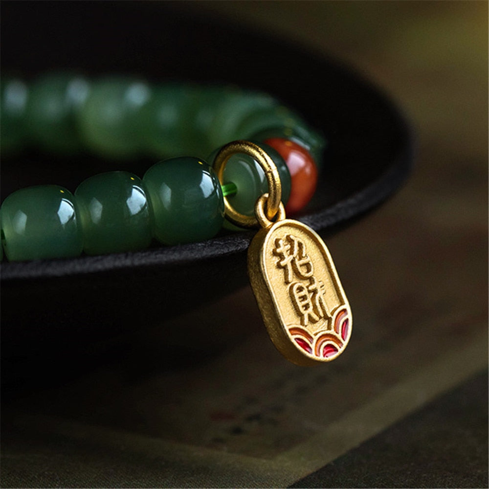 Natural Hetian Jade Bead Bracelet Women