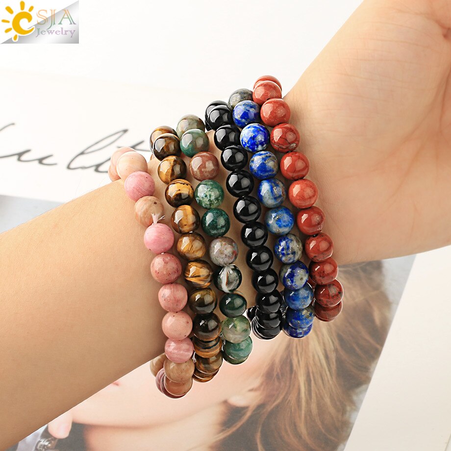 Natural Stones Strand Bracelets Single Color