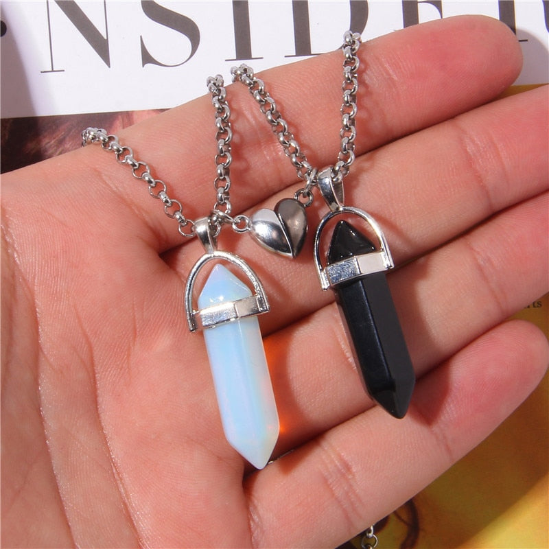 Magnetic Heart Couple Necklace Natural Quartz