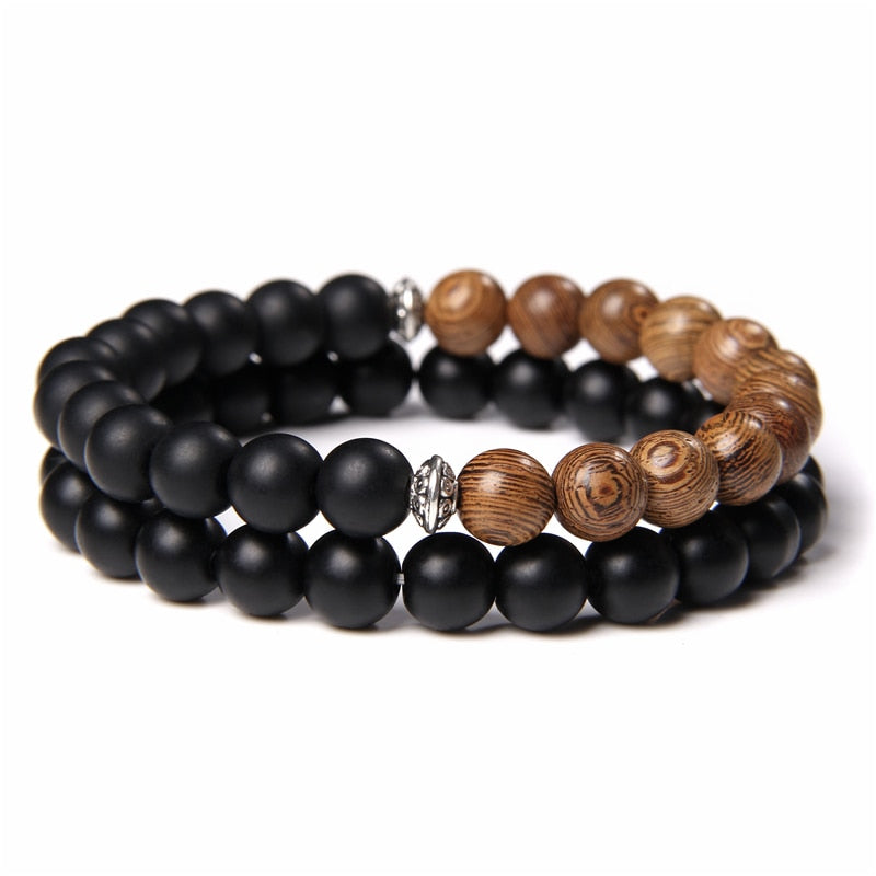 2 Chains Bracelet Set Men Vintage Stretch Bracelets