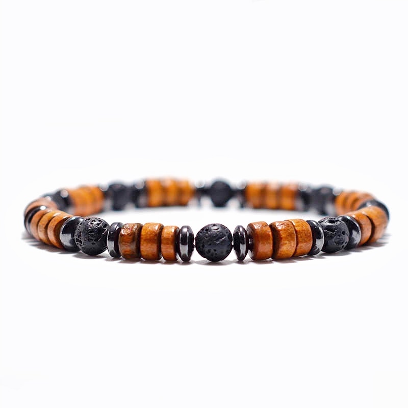 Antique Wood Bracelet Homme Natural Hematite