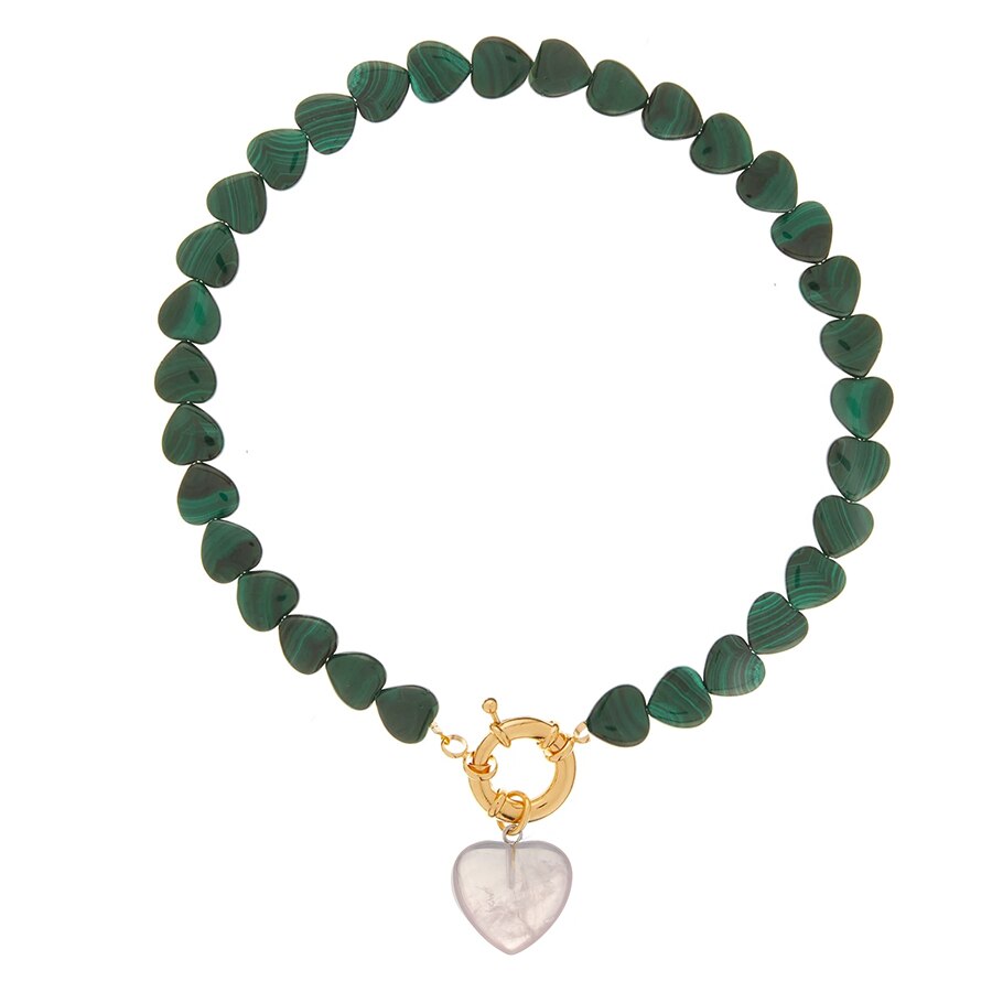 gem pink quartz jade heart Pendant Choker Necklace