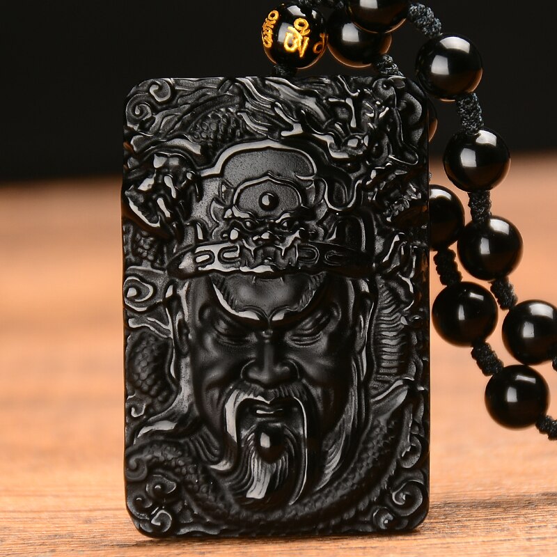 Natural Obsidian Guan Yu Mammon Pendant