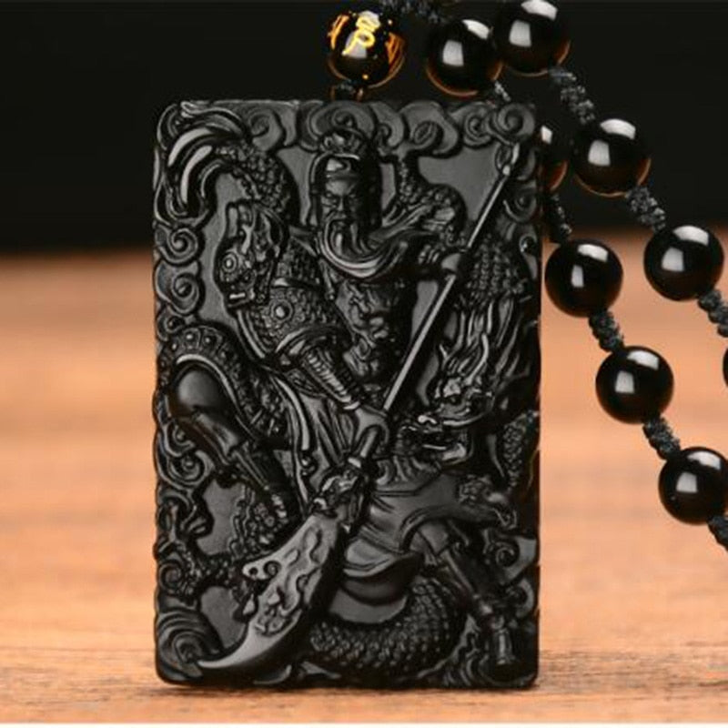Natural Obsidian Guan Yu Mammon Pendant