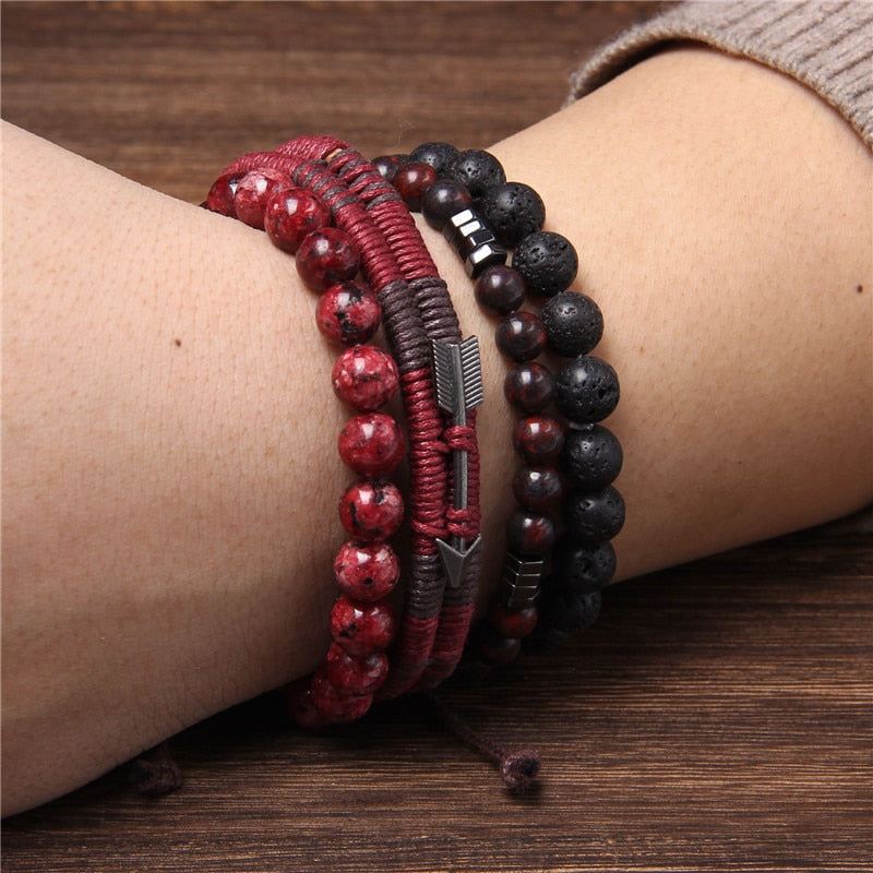 Vintage Multilayer Men Bracelet Natural Stone Lava Beads