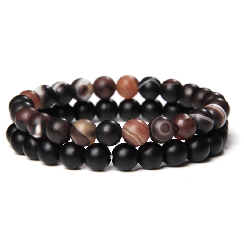 2 Chains Bracelet Set Men Vintage Stretch Bracelets