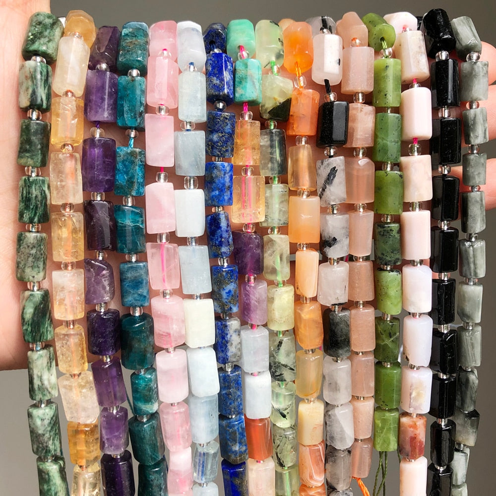 Aquamarines Jades Stone Cylinder Loose Beads