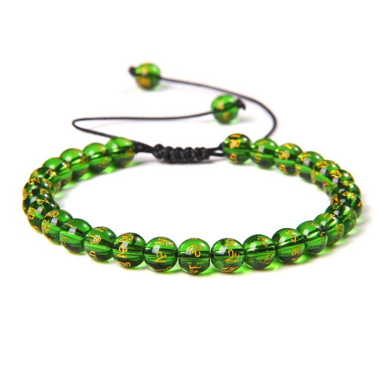 Men Bracelets Adjustable 6 mm Natural Green Jade