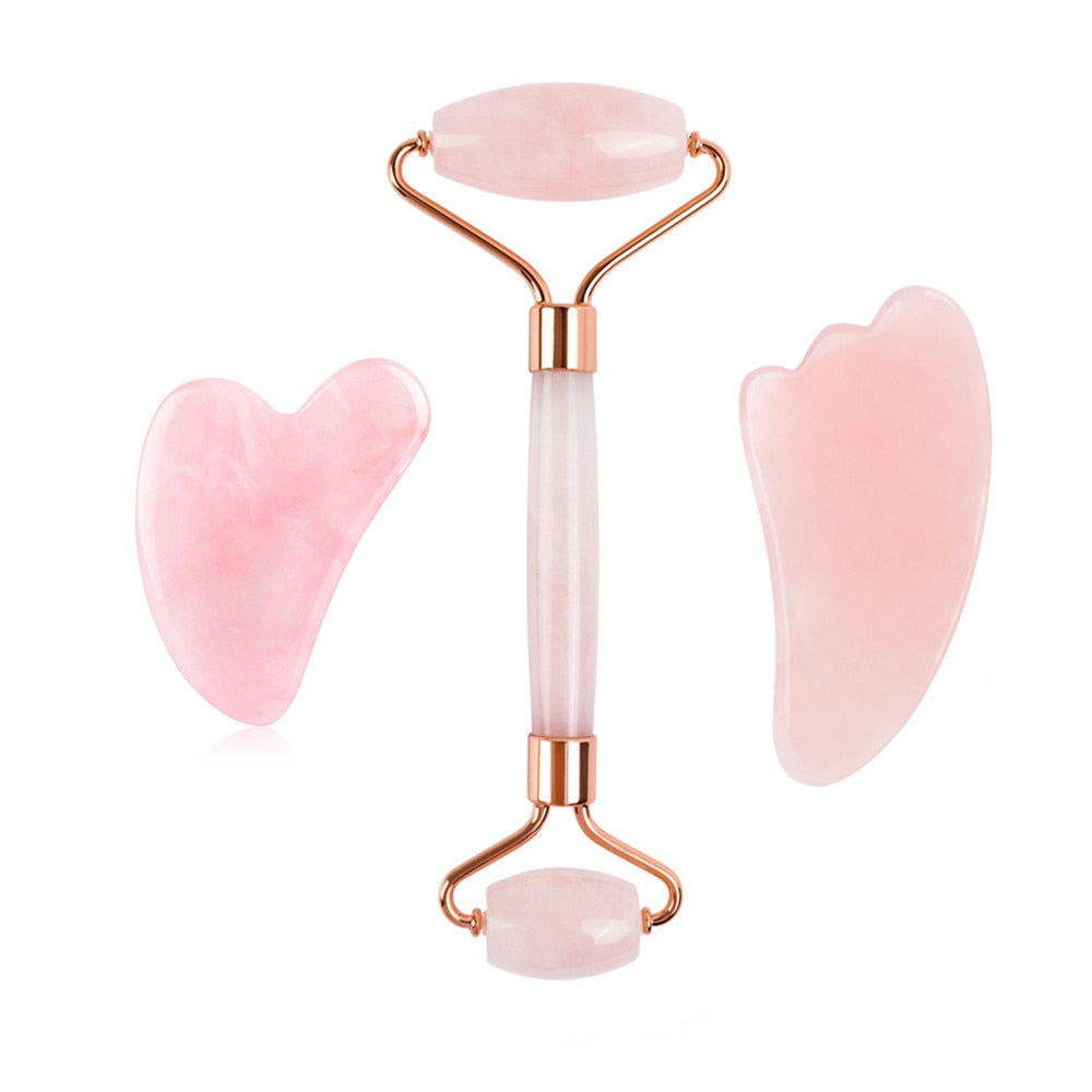 Facial Jade Roller Noiseless Rose Quartz Set Massager