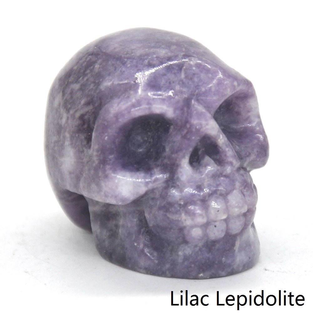 Skull Statue Natural Amethyst Black Obsidian Stone