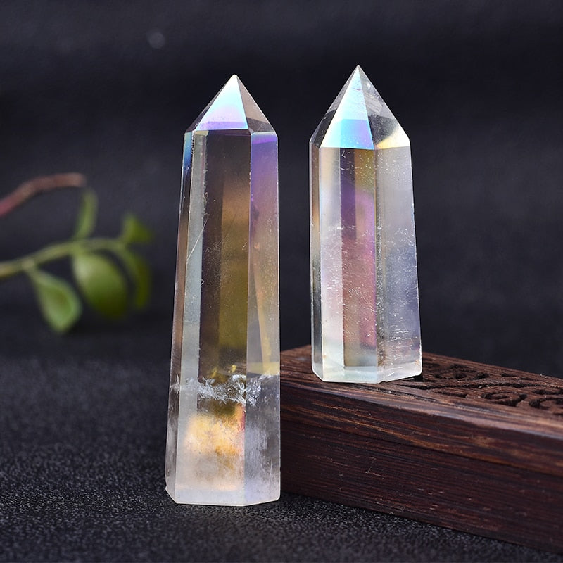 Natural Aura Clear Quartz Crystal Point Wand Healing