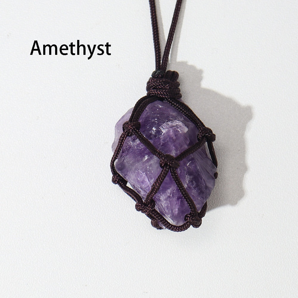 Natural Crystal Quartz Raw Net pocket pendant Crystal