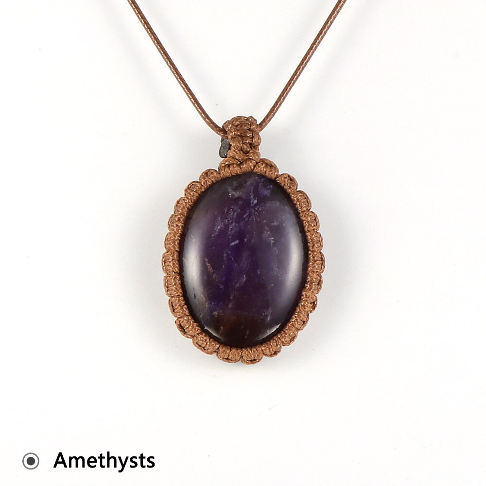 Women Men Natural Oval Gem Stone Necklace Crystal