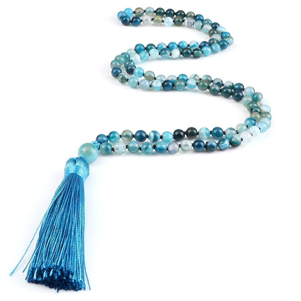 108 Beads Prayer Necklace Natural Green Stripe Onyx