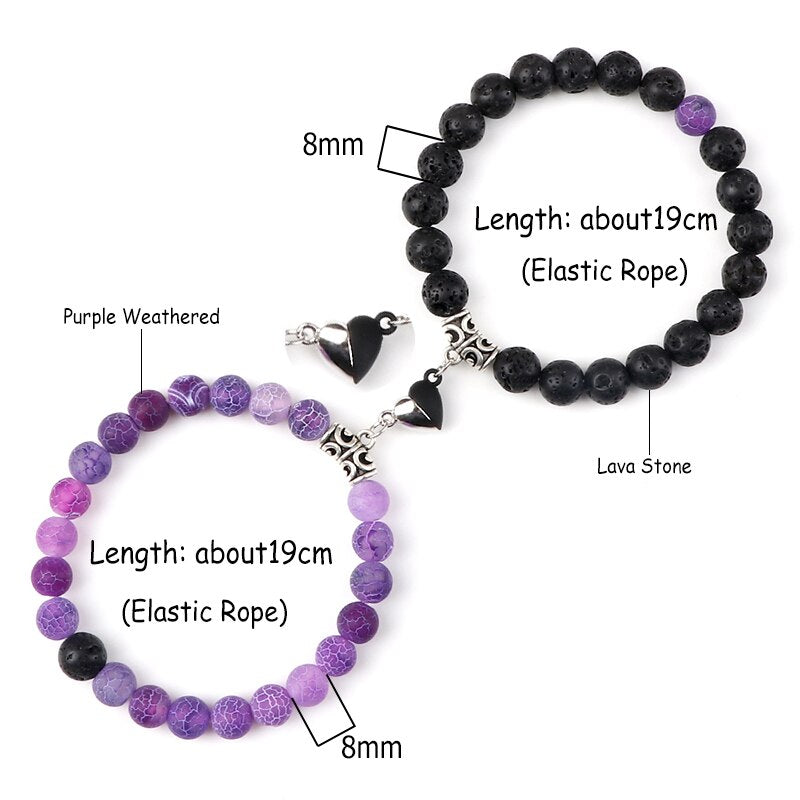 Yin Yang Heart Magnet Couple Bracelet Natural Stone