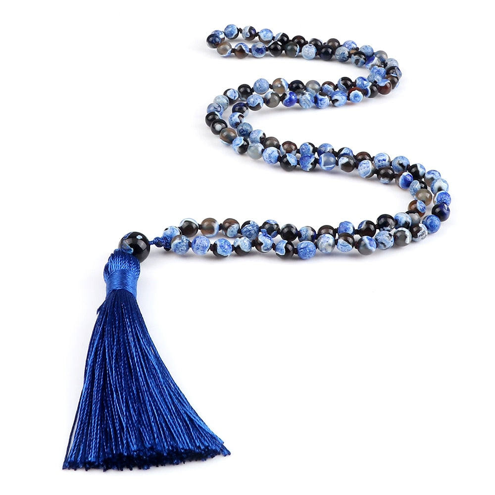 108 Beads Prayer Necklace Natural Green Stripe Onyx