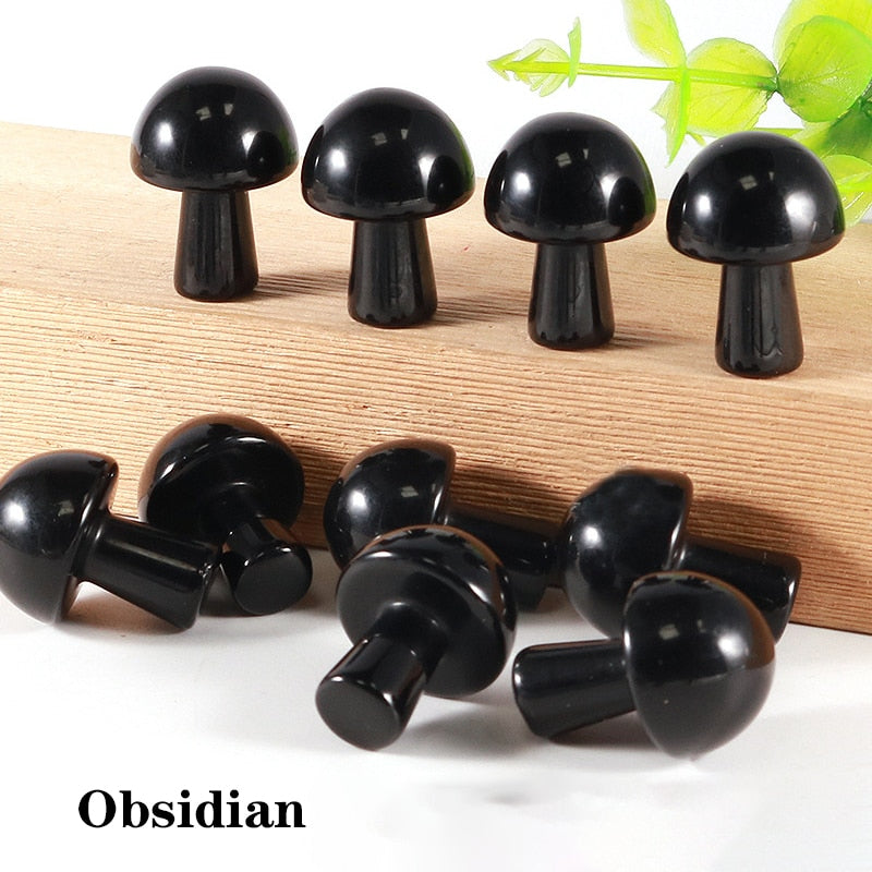 Mini Natural Crystal Mushroom Stone Statue Carving