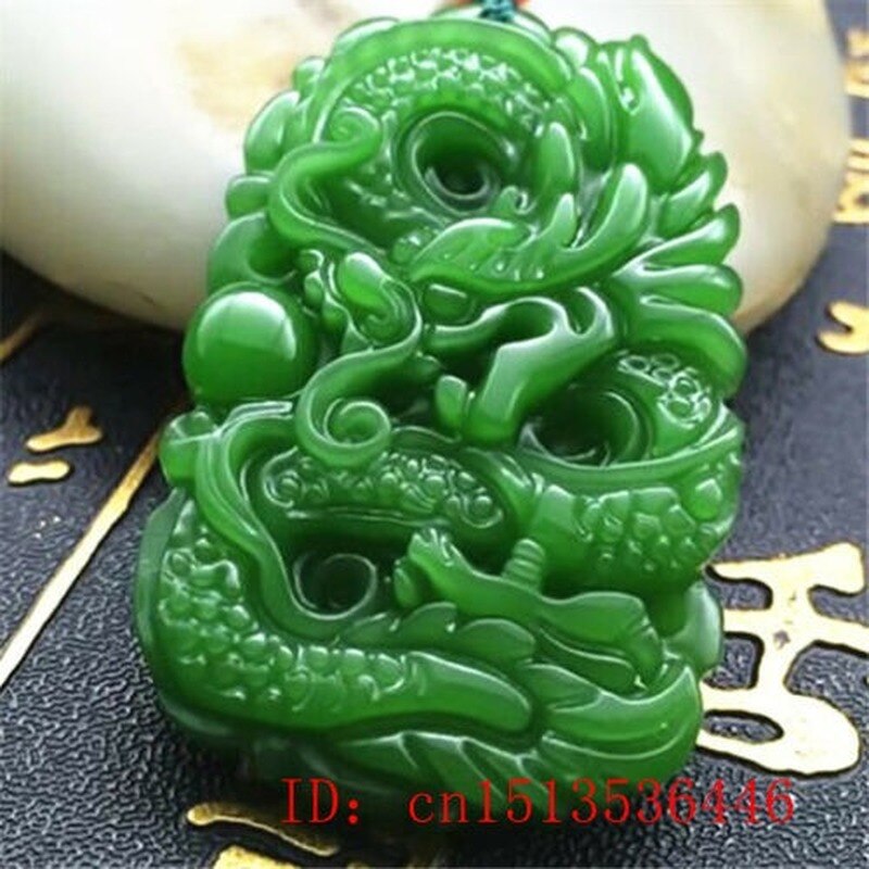 Natural Green Jade Dragon Pendant Necklace