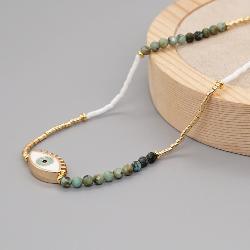 Boho Simple Beaded Necklace for Women Evil Eye