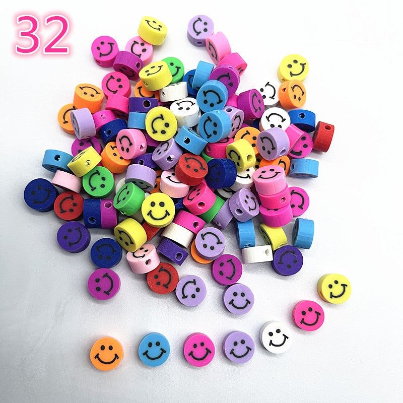 30pcs 10mm Multicolour Smiling Face Beads