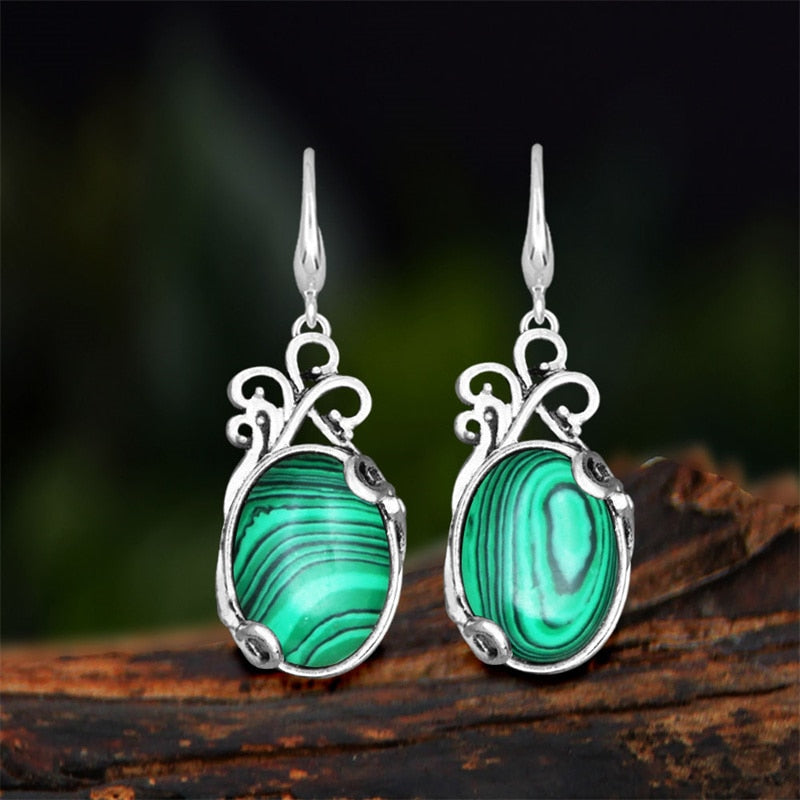Vintage Natural Jades Dangle Earrings For Women