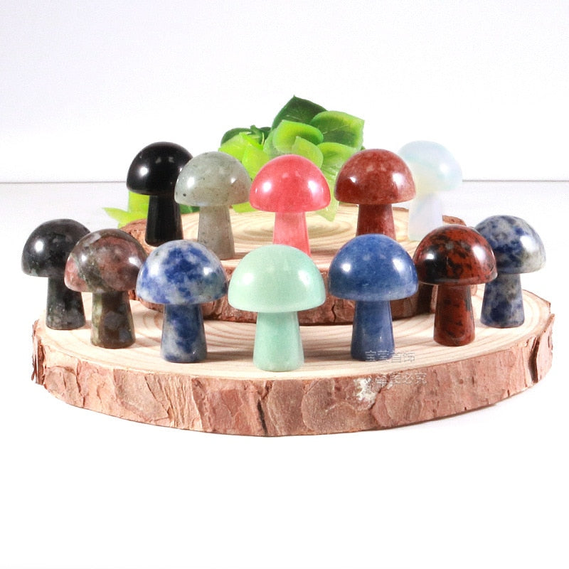 Mini Natural Crystal Mushroom Stone Statue Carving