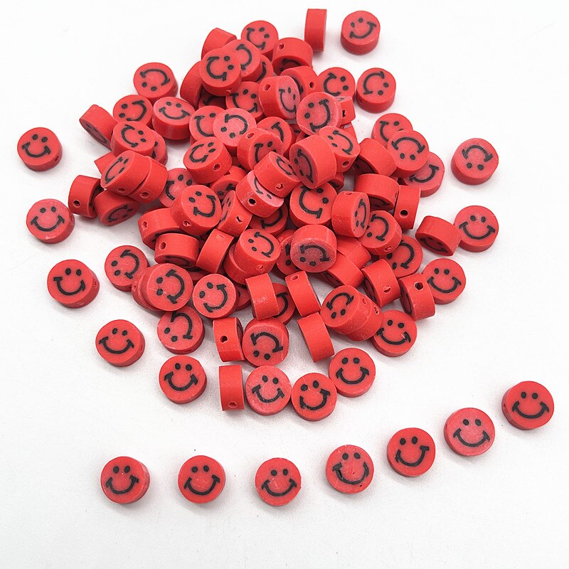 30pcs 10mm Multicolour Smiling Face Beads