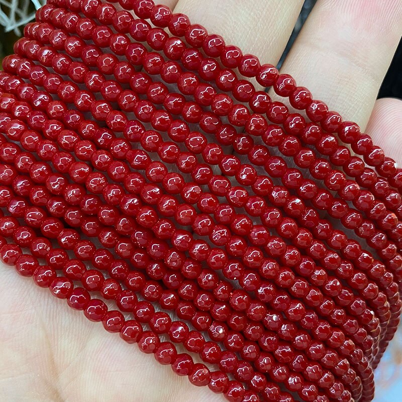 Natural Stone Faceted Round Spacer Beads Fire Agates