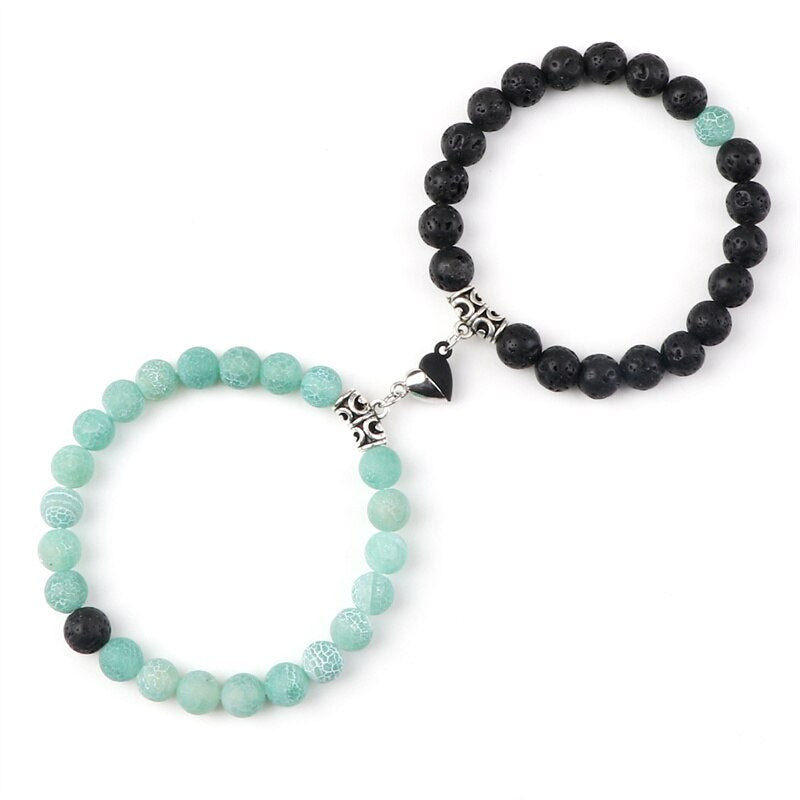 Yin Yang Heart Magnet Couple Bracelet Natural Stone