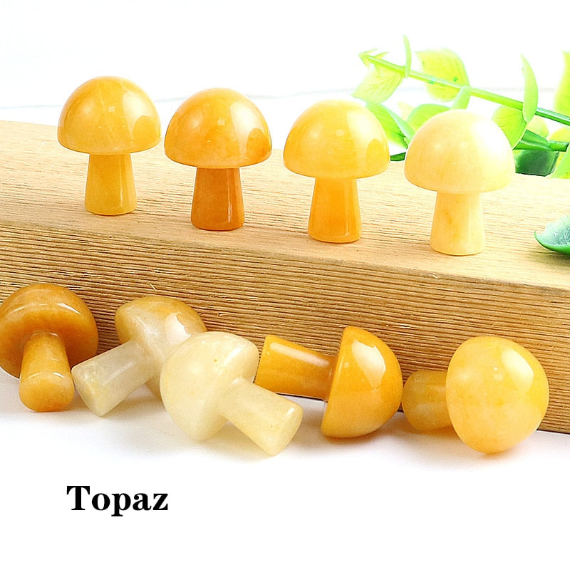 Mini Natural Crystal Mushroom Stone Statue Carving