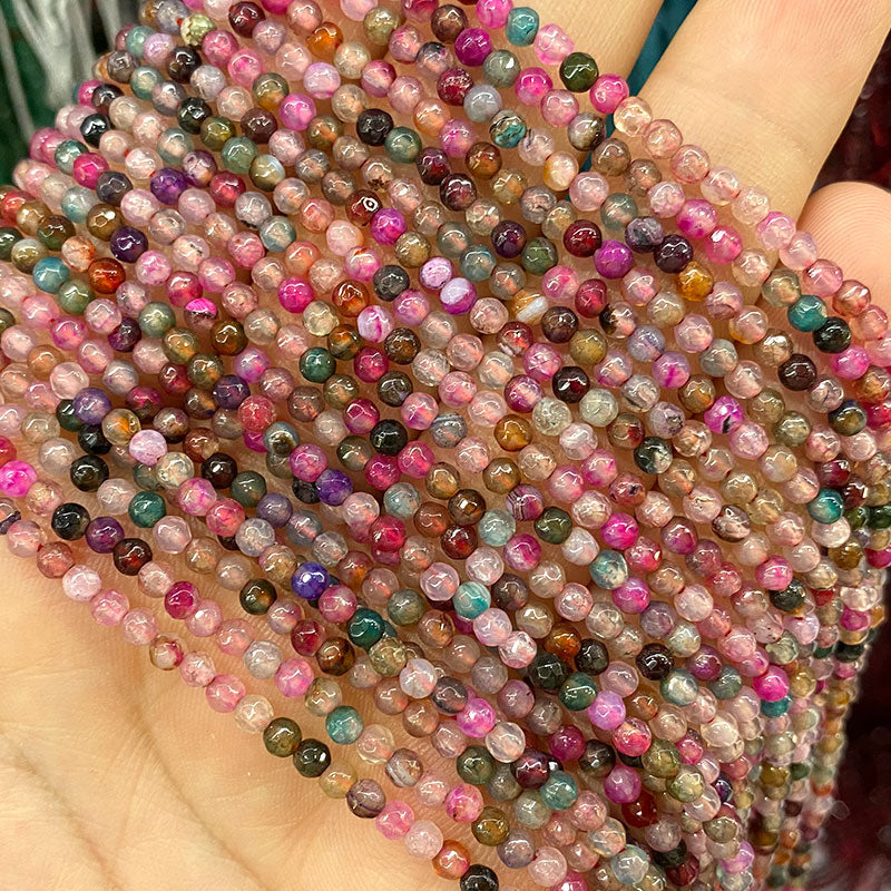 Natural Stone Faceted Round Spacer Beads Fire Agates