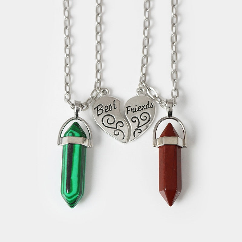 Magnetic Heart Couple Necklace Natural Quartz