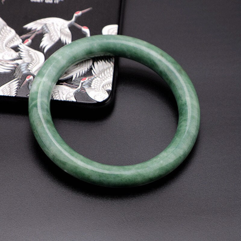 Natural Jadeite Color Hand Carved Round Jade Bracelet