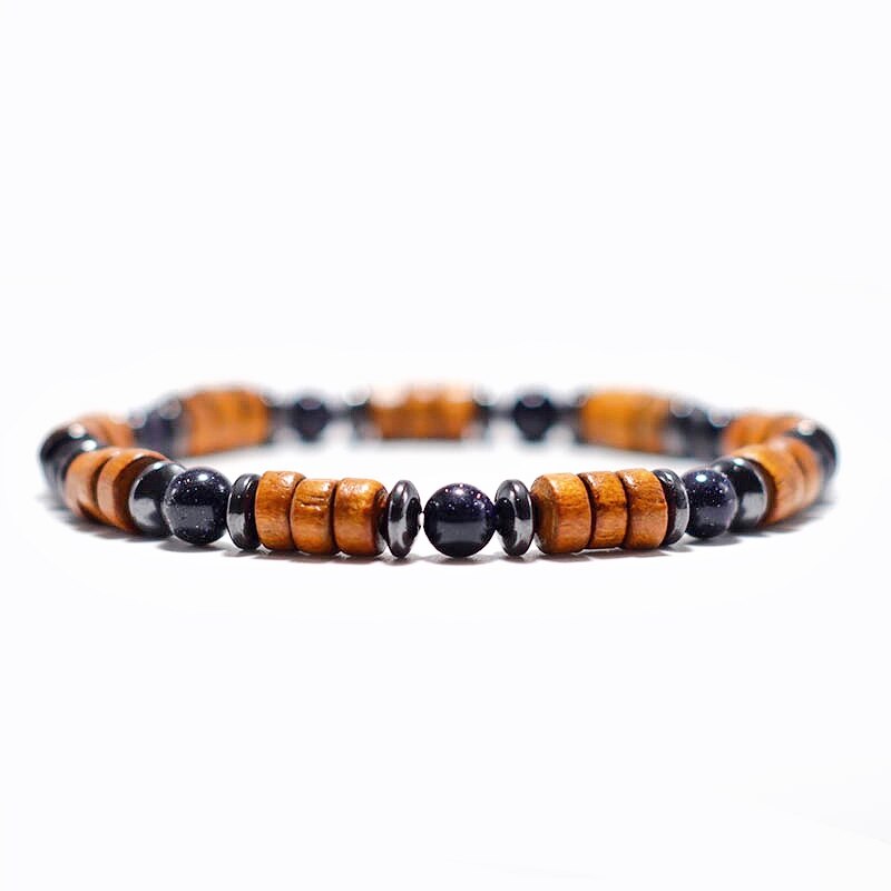 Antique Wood Bracelet Homme Natural Hematite