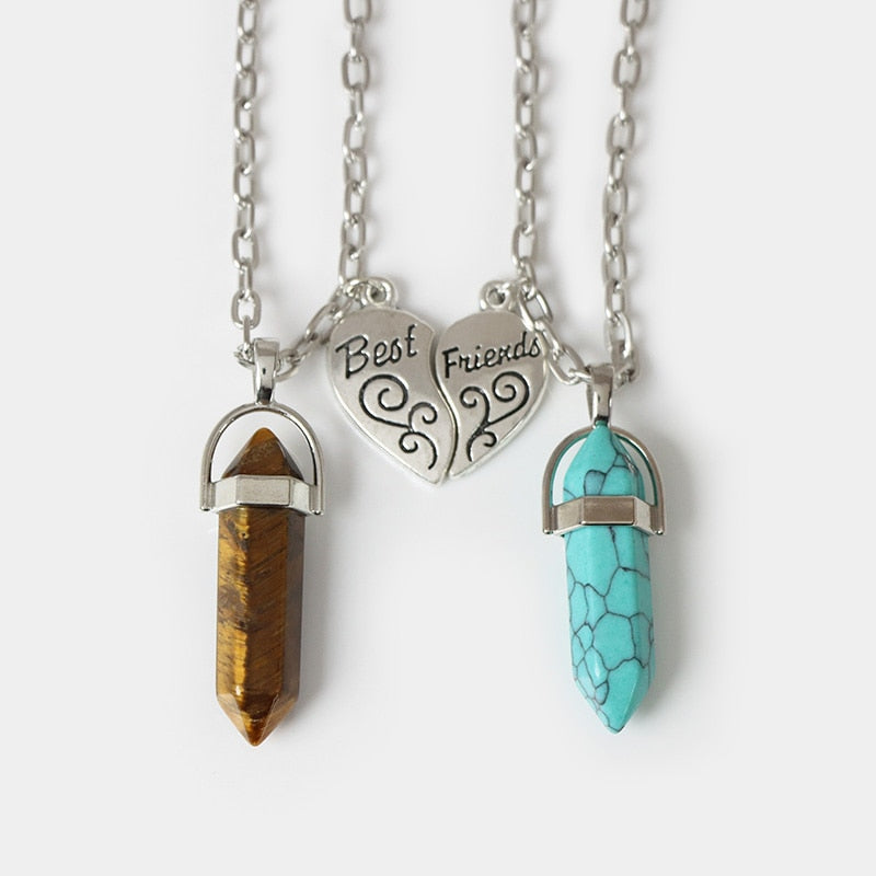 Magnetic Heart Couple Necklace Natural Quartz