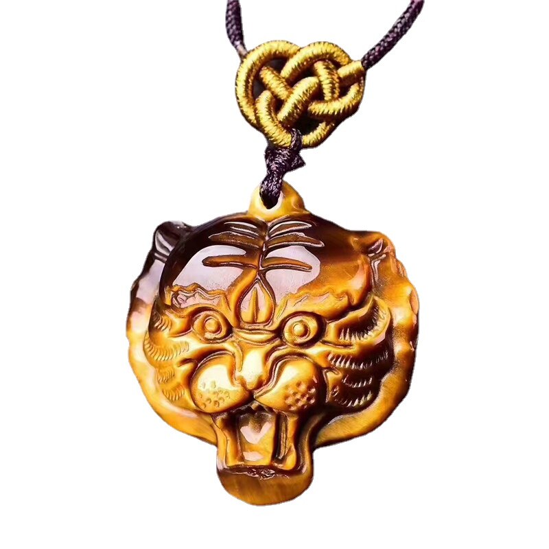 Natural Yellow Eye Stone Jade Tiger Head Pendant